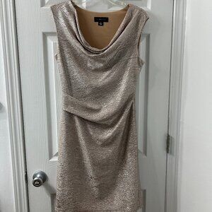 Scarlett Metallic Gold Ruched Knee Length Dress Lined Sz 10